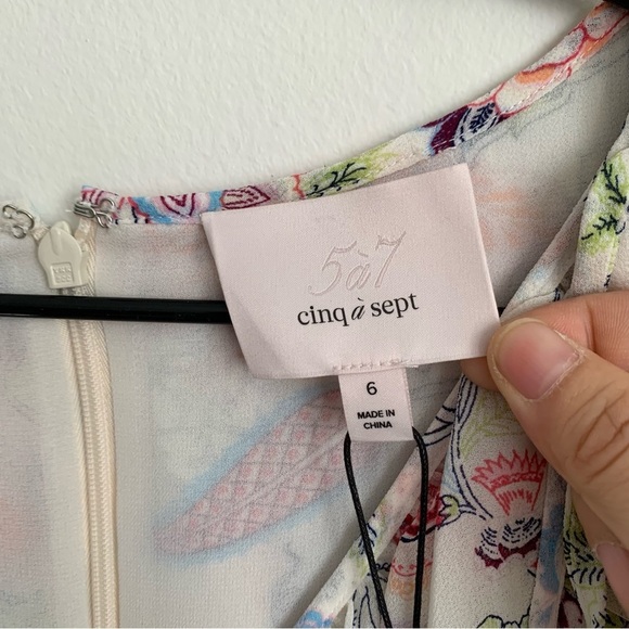 CINQ À SEPT Sheilla Floral Ruffle Midi Dress Size 6 Plunging V-Neck Flounce - Picture 9 of 9